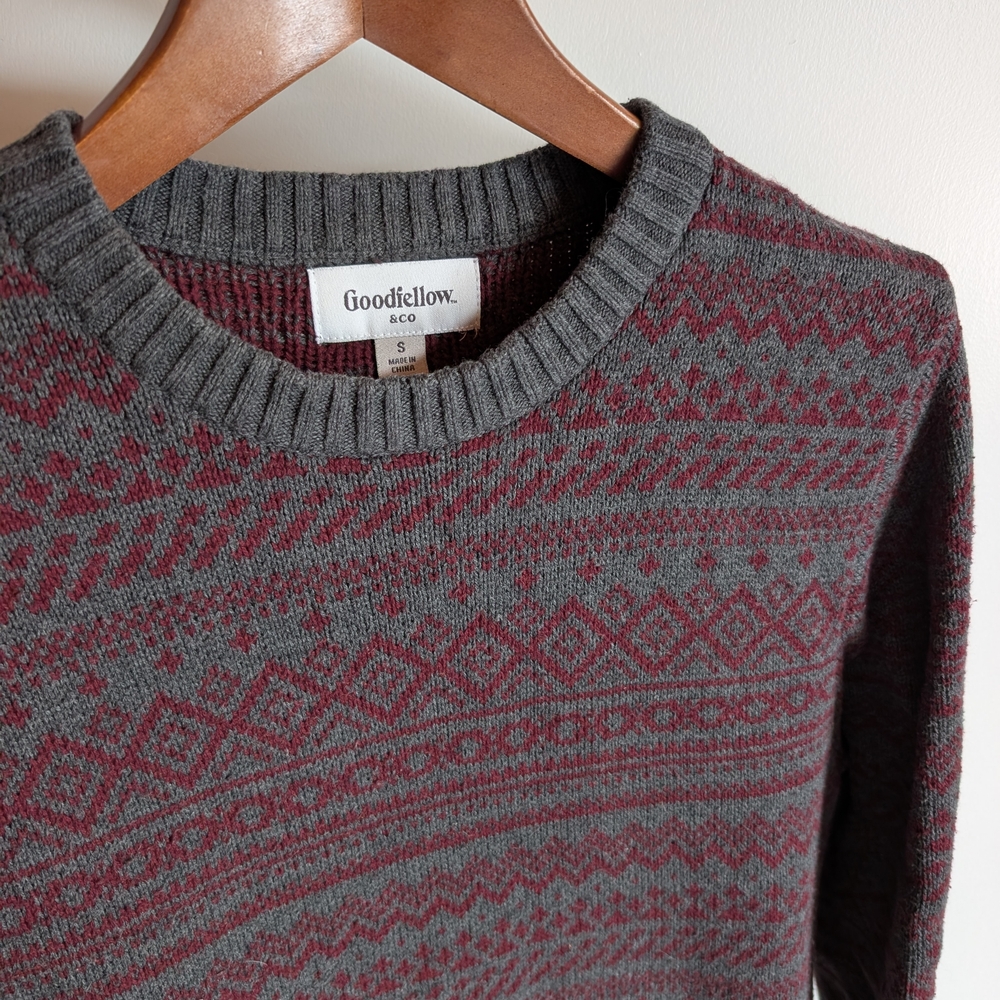 Goodfellow & Co Red and Gray Geometric Crew Neck Sweater - Picture 5 of 6